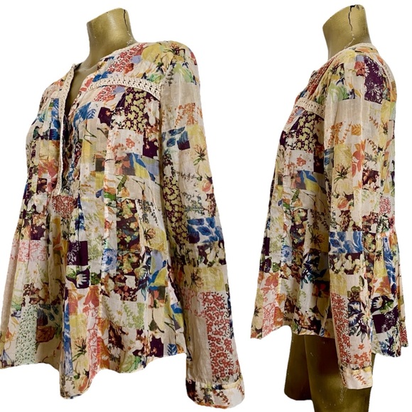 Anthropologie MAEVE Abella Floral CottageCore PINTUCK Babydoll Tunic TOP Size 6 - Picture 8 of 16